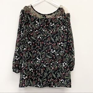 Plus Size Lace Yoke Christmas Floral Peasant Blouse, 4X